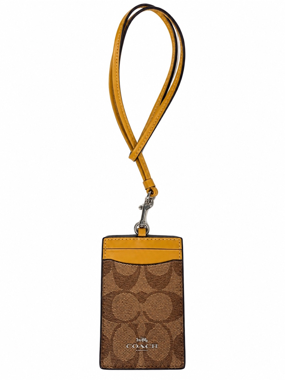 COACH Signature Canvas ID Lanyard Card Holder Mustard Gold